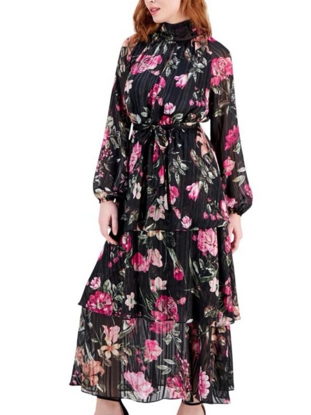 RACHEL Rachel Roy Black Maxi Dress with Pink Floral Print